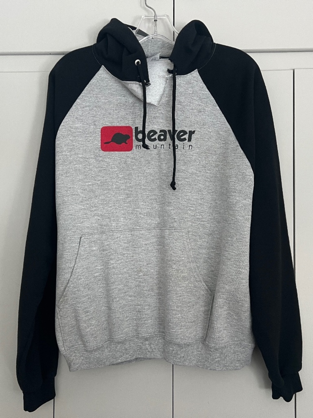 Vintage Beaver Mountain Ski Resort Gray & Black Graphic Hoodie Sweatshirt M